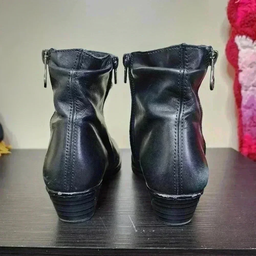 Rieker Boots Lynn 60 Womens 38 Ankle Booties Black Leather Block Heels Side Zip